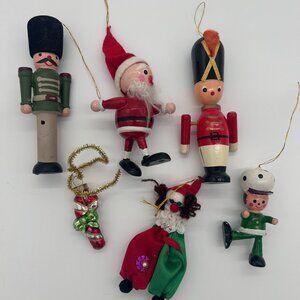 Vintage Kurt Adler Wooden Glass Christmas Ornaments Lot Of 6 Japan